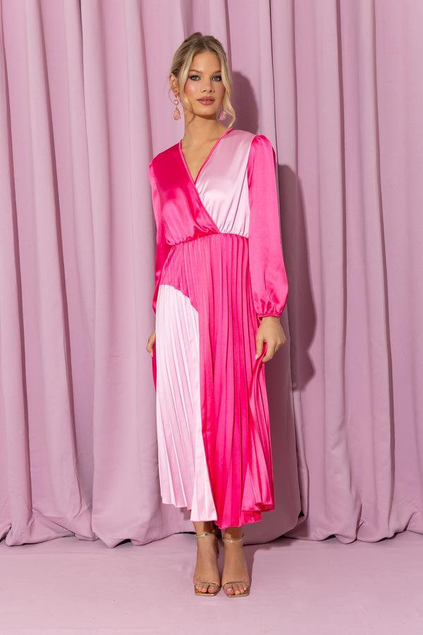 Carraig Donn Phoebe Pink Long Sleeve Midi Dress