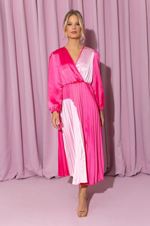 Carraig Donn Phoebe Pink Long Sleeve Midi Dress