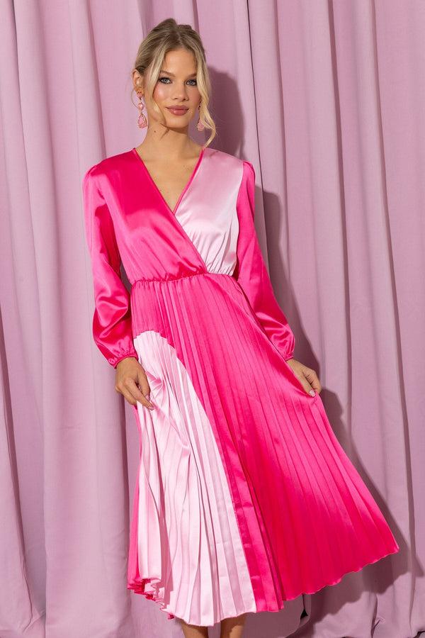 carraig donn Phoebe Pink Long Sleeve Midi Dress