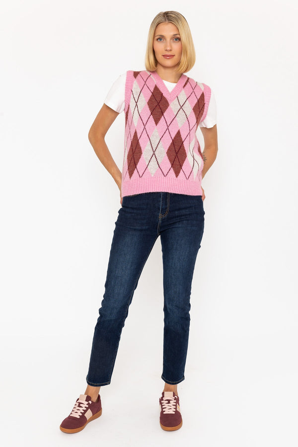 Carraig Donn Pink Argyle Knit Vest
