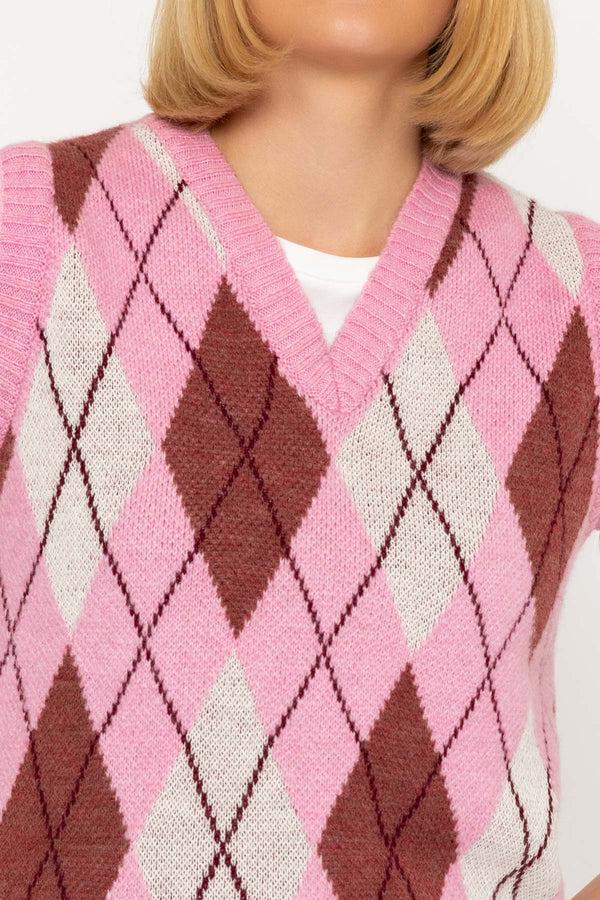 Carraig Donn Pink Argyle Knit Vest