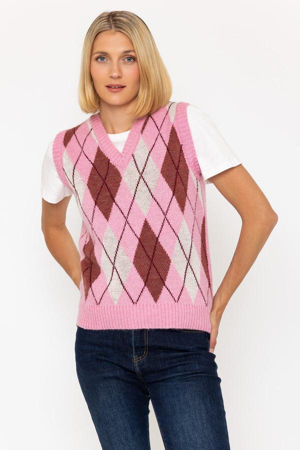 carraig donn Pink Argyle Knit Vest