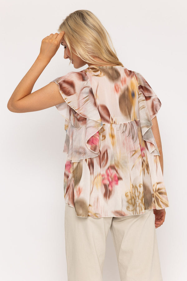 Carraig Donn Pink & Beige Short Sleeve Ruffle Blouse