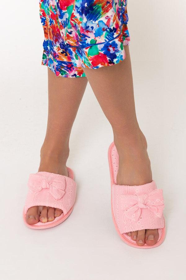carraig donn Pink Broderie Bow Detail Slippers