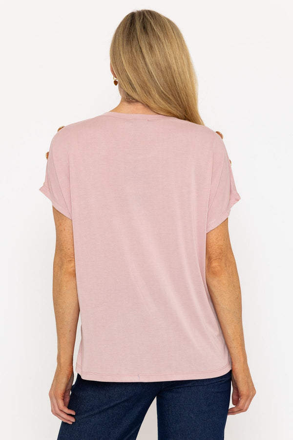 Carraig Donn Pink Button Sleeve T-Shirt