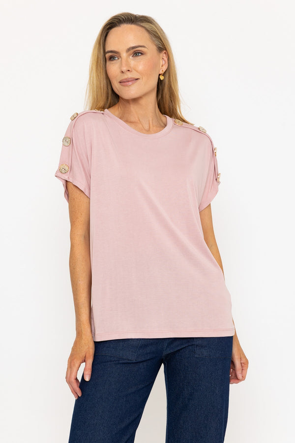 carraig donn Pink Button Sleeve T-Shirt