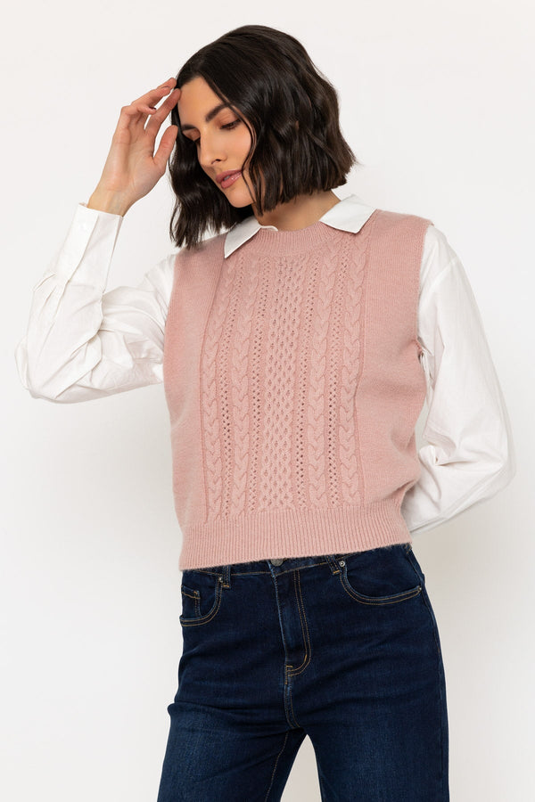 Carraig Donn Pink Cable Knitted Vest