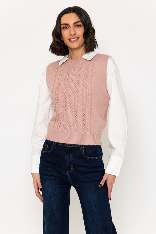 carraig donn Pink Cable Knitted Vest