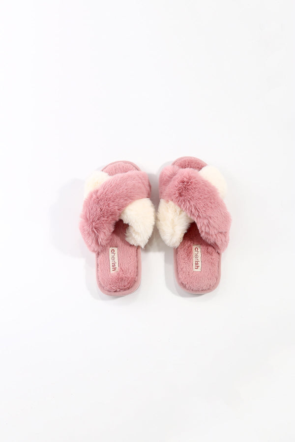 Carraig Donn Pink Contrast Faux Fur Mule Slipper