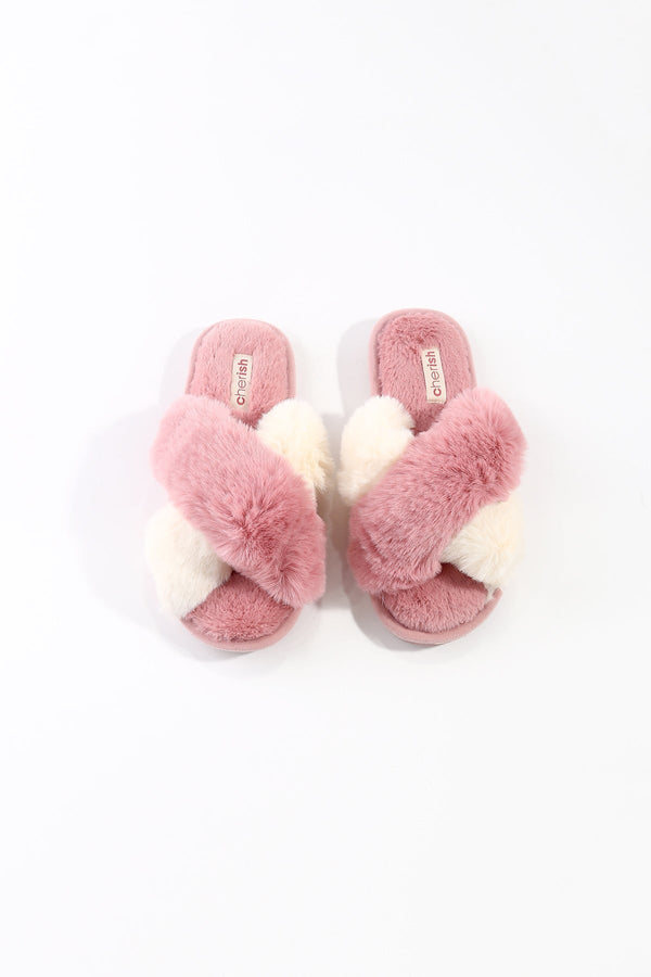 Carraig Donn Pink Contrast Faux Fur Mule Slipper