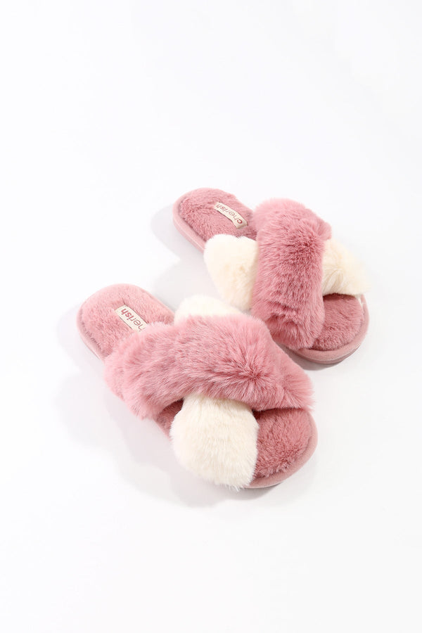 carraig donn Pink Contrast Faux Fur Mule Slipper