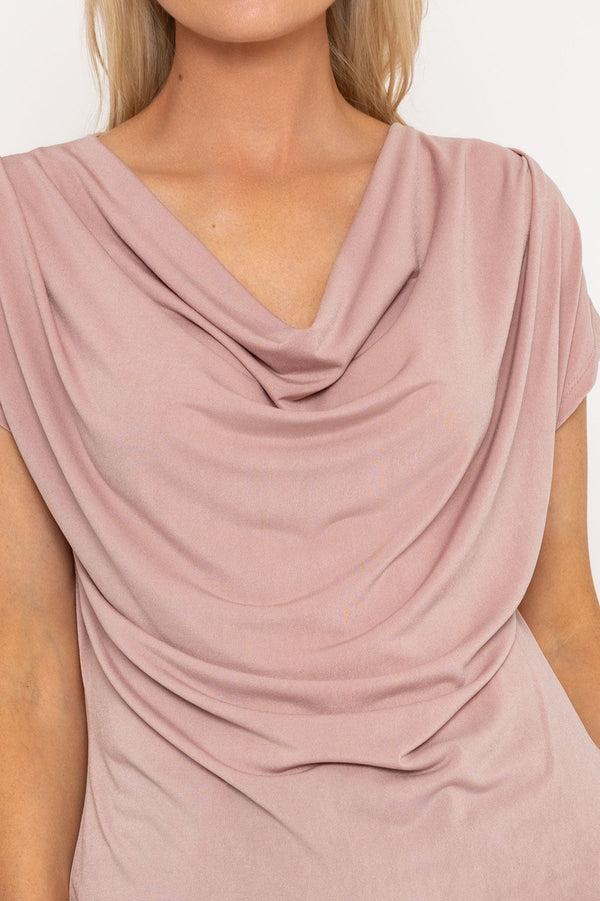 Carraig Donn Pink Cowl Neck Short Sleeve Top