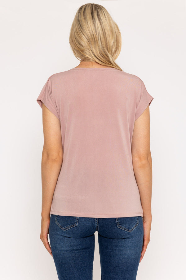 Carraig Donn Pink Cowl Neck Short Sleeve Top