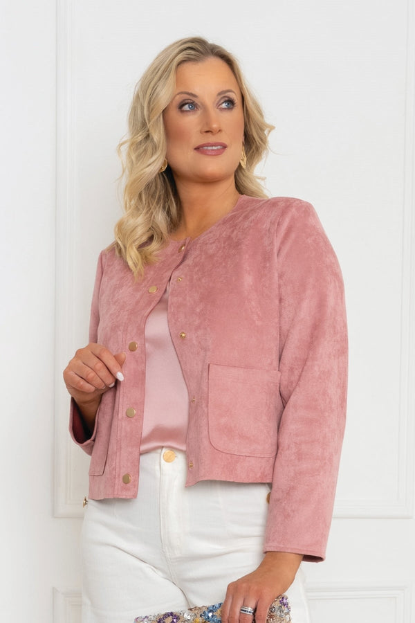 Carraig Donn Pink Cropped Suedette Jacket