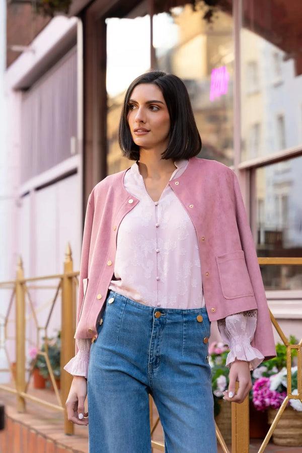 carraig donn Pink Cropped Suedette Jacket