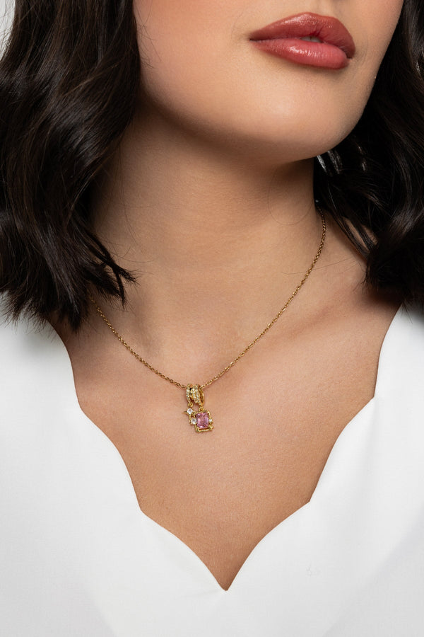 carraig donn Pink Crystal & Charm Pendant Necklace