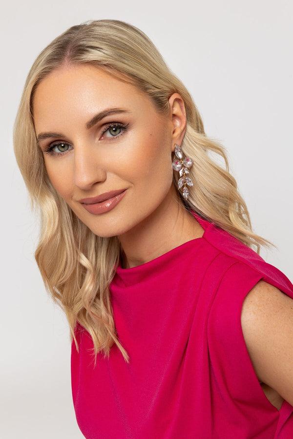 carraig donn Pink Diamante Drop Earrings