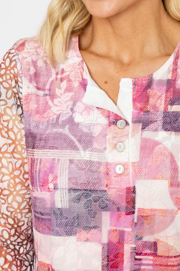 Carraig Donn Pink Dovore Printed 3/4 Sleeve Top