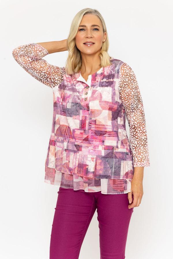 Carraig Donn Pink Dovore Printed 3/4 Sleeve Top