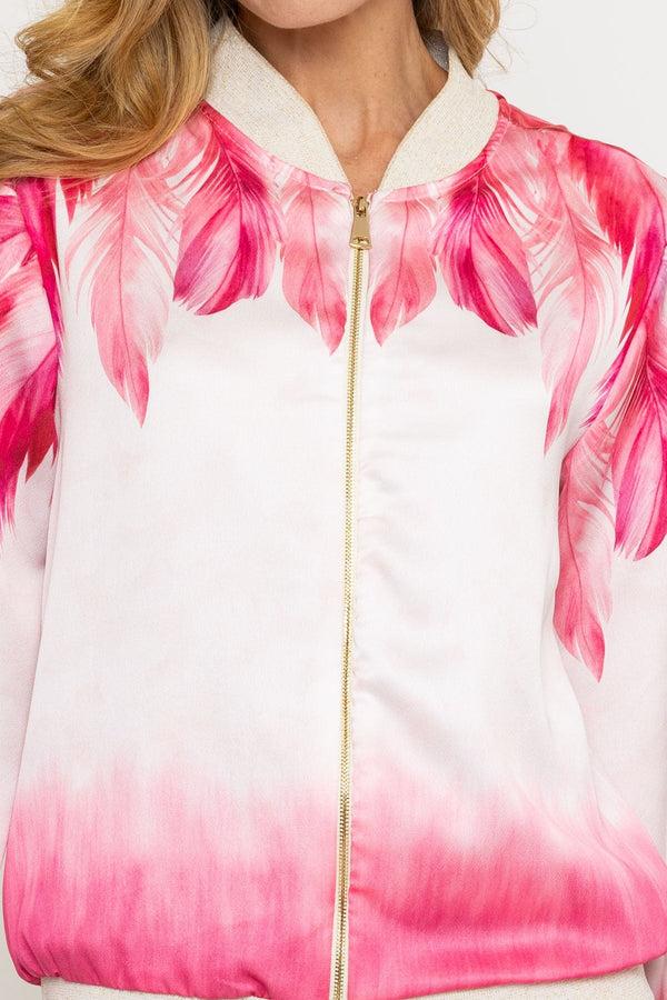 Carraig Donn Pink Feather Printed Bomber Jacket