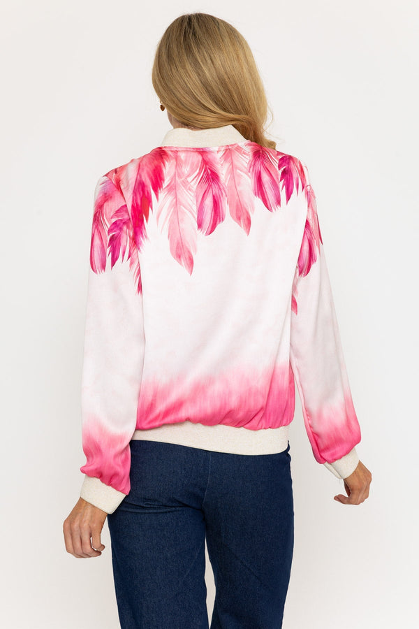 Carraig Donn Pink Feather Printed Bomber Jacket