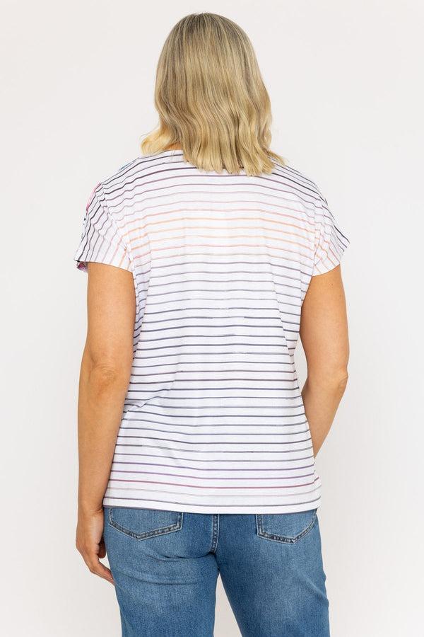 Carraig Donn Pink Floral Print Stripe Jersey Top