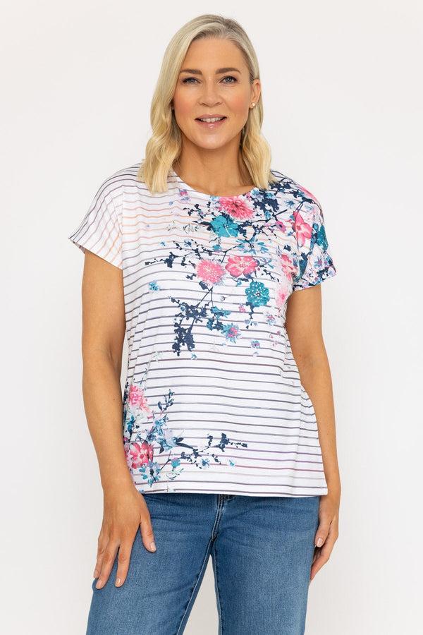 carraig donn Pink Floral Print Stripe Jersey Top