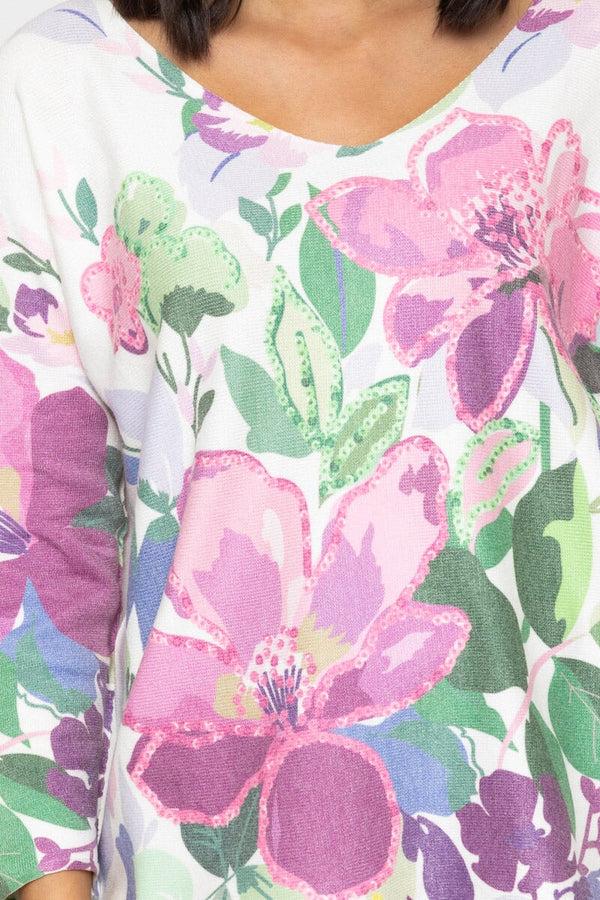 Carraig Donn Pink Floral Print V-Neck Jumper