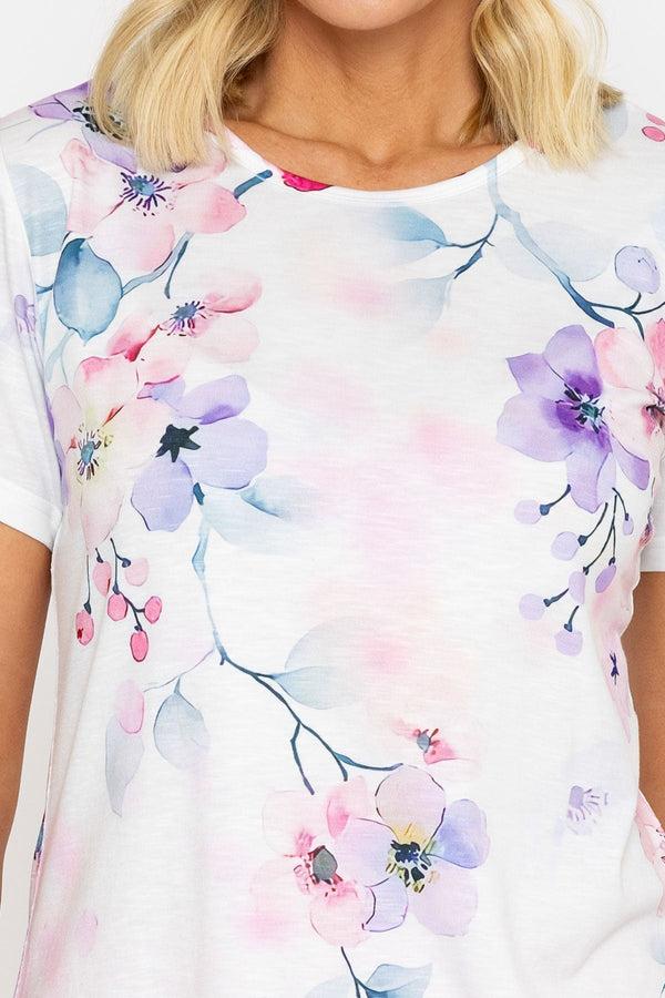 Carraig Donn Pink Floral Printed Short Sleeve Top
