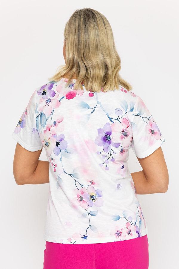Carraig Donn Pink Floral Printed Short Sleeve Top