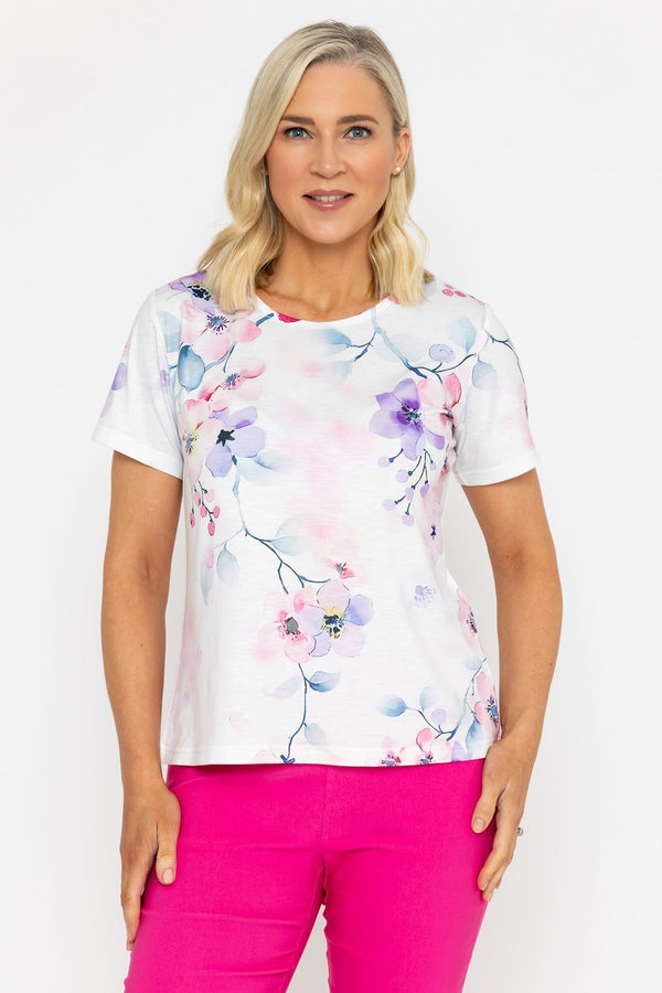carraig donn Pink Floral Printed Short Sleeve Top