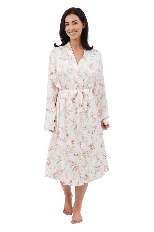 Carraig Donn Pink Floral Watercolour Satin Robe