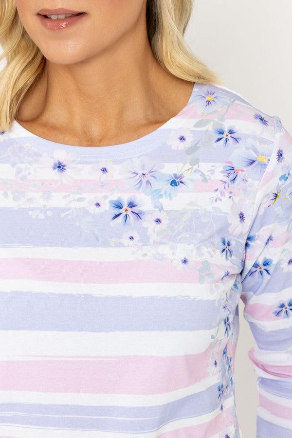 Carraig Donn Pink & Lilac Striped Printed Breton Top