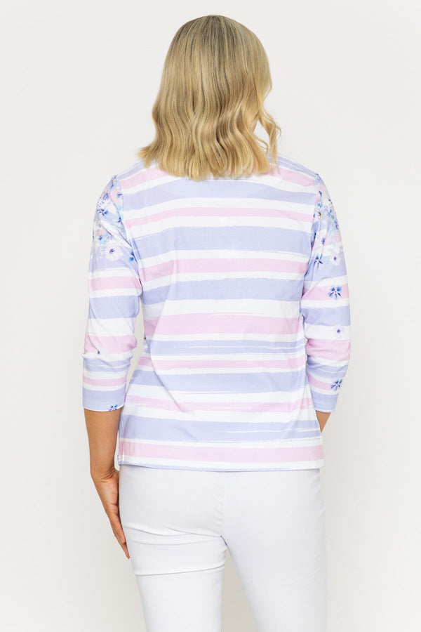 Carraig Donn Pink & Lilac Striped Printed Breton Top