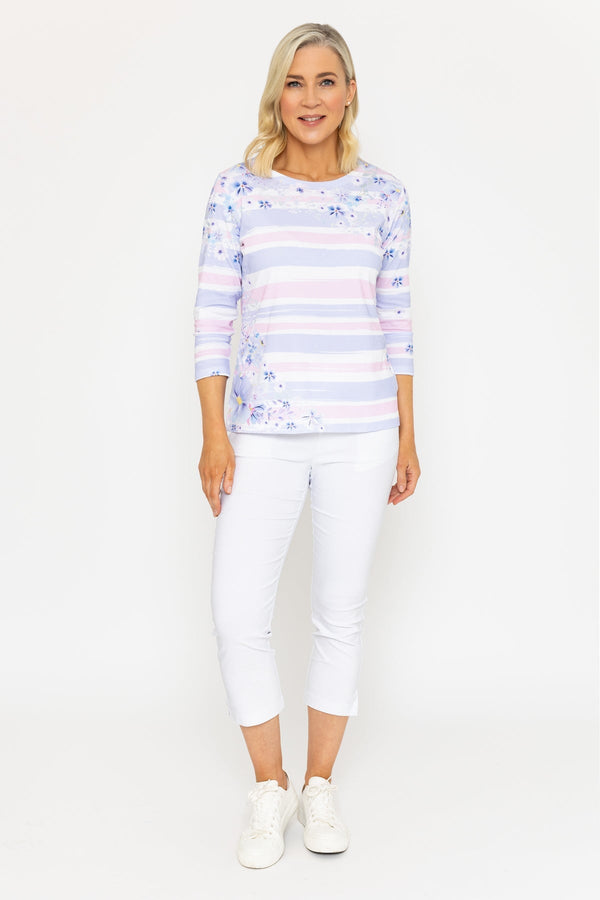 Carraig Donn Pink & Lilac Striped Printed Breton Top