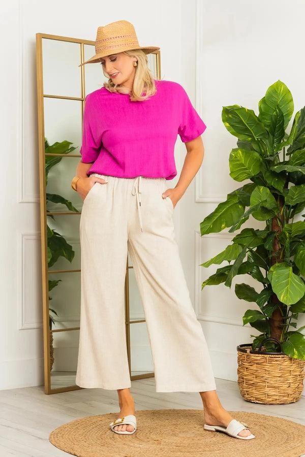 Carraig Donn Pink Linen Blend Short Sleeve Top