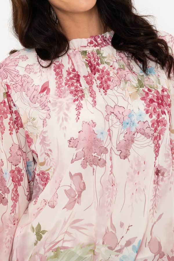 Carraig Donn Pink Print High Neck Long Sleeve Top