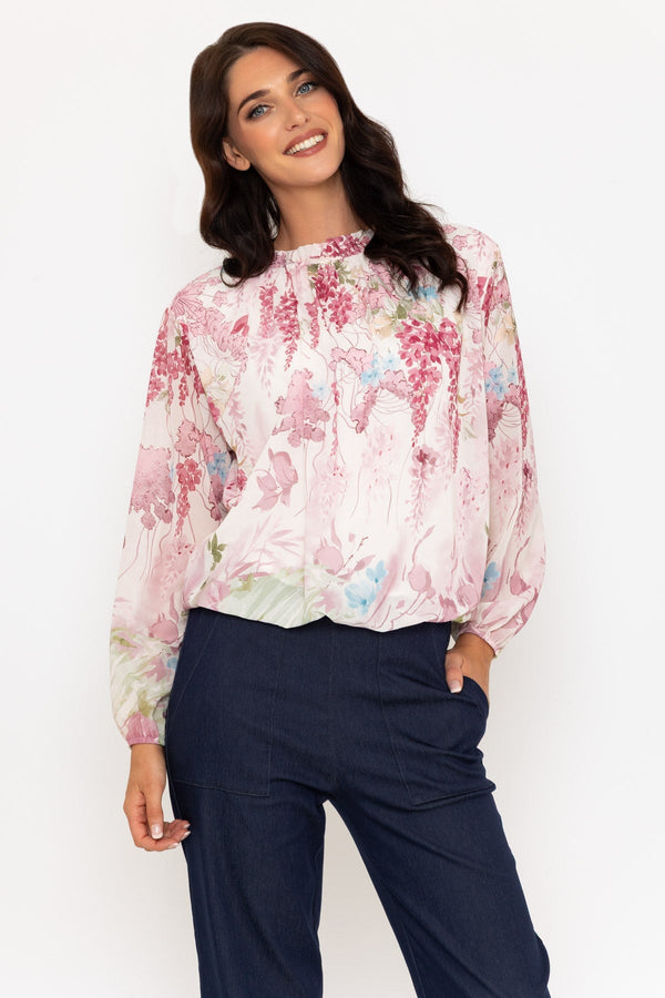 Carraig Donn Pink Print High Neck Long Sleeve Top