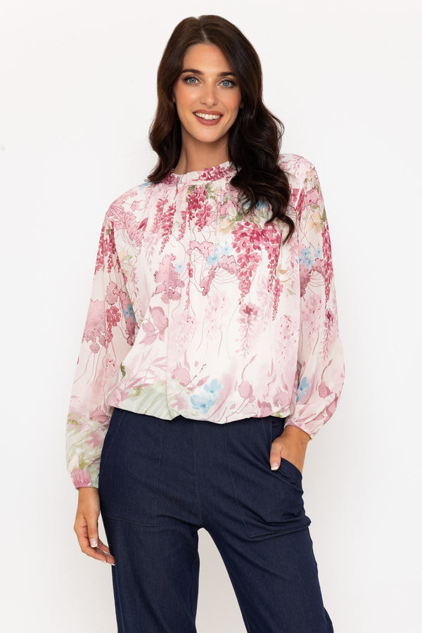 carraig donn Pink Print High Neck Long Sleeve Top
