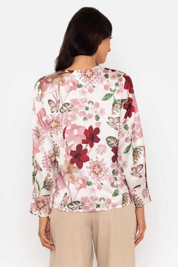 Carraig Donn Pink Print Sateen Long Sleeve Blouse