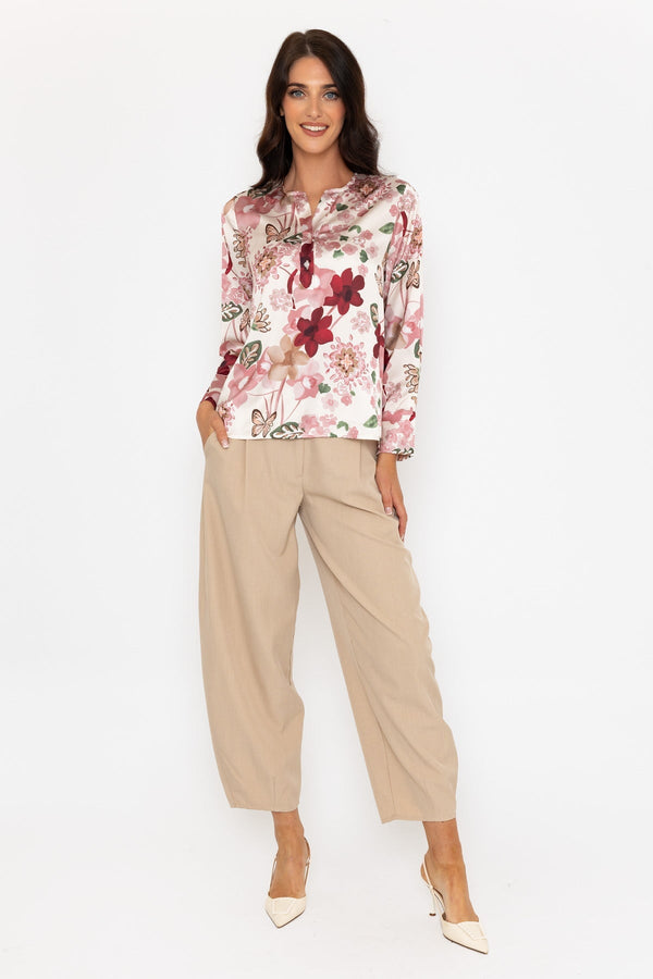 Carraig Donn Pink Print Sateen Long Sleeve Blouse