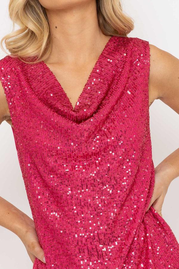 Carraig Donn Pink Sequin Cowl Sleeveless Top