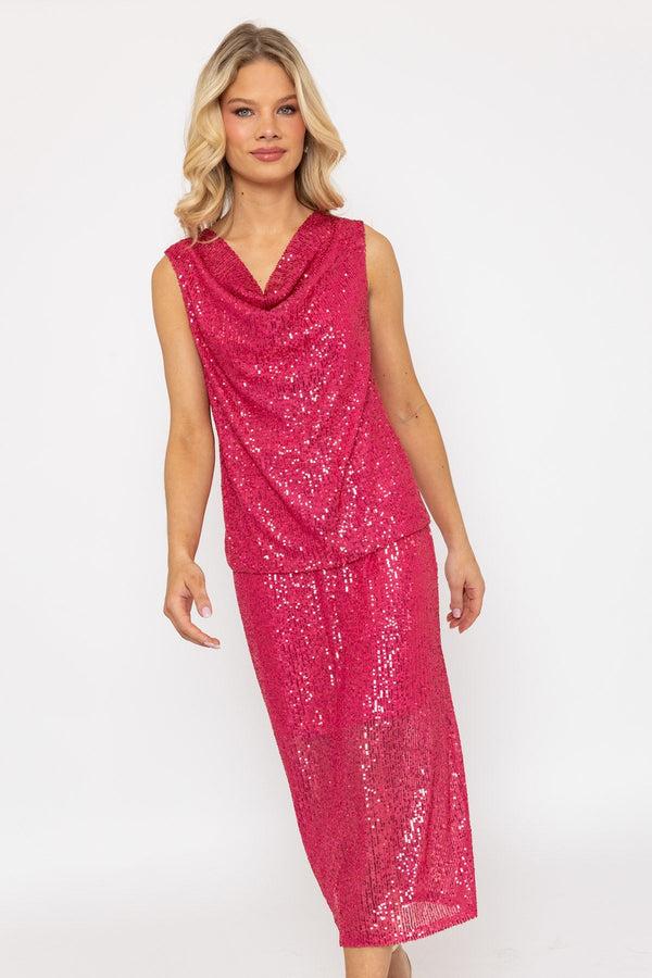 Carraig Donn Pink Sequin Cowl Sleeveless Top