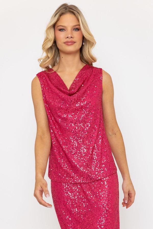 carraig donn Pink Sequin Cowl Sleeveless Top
