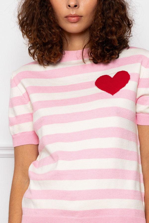 Carraig Donn Pink Short Sleeve Stripe Knit Top