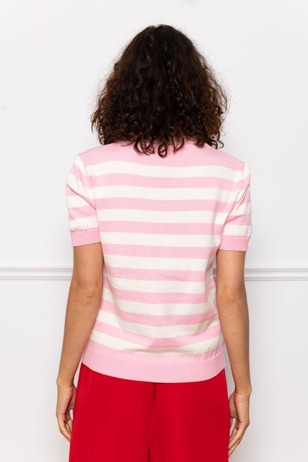 Carraig Donn Pink Short Sleeve Stripe Knit Top