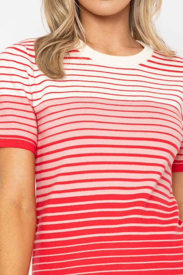 Carraig Donn Pink Short Sleeve Striped Knit Top