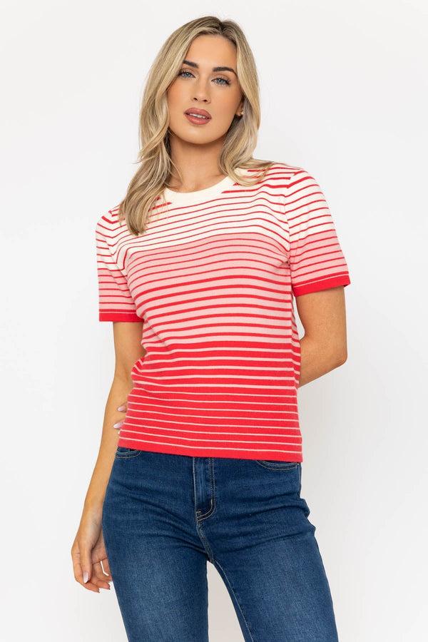 carraig donn Pink Short Sleeve Striped Knit Top