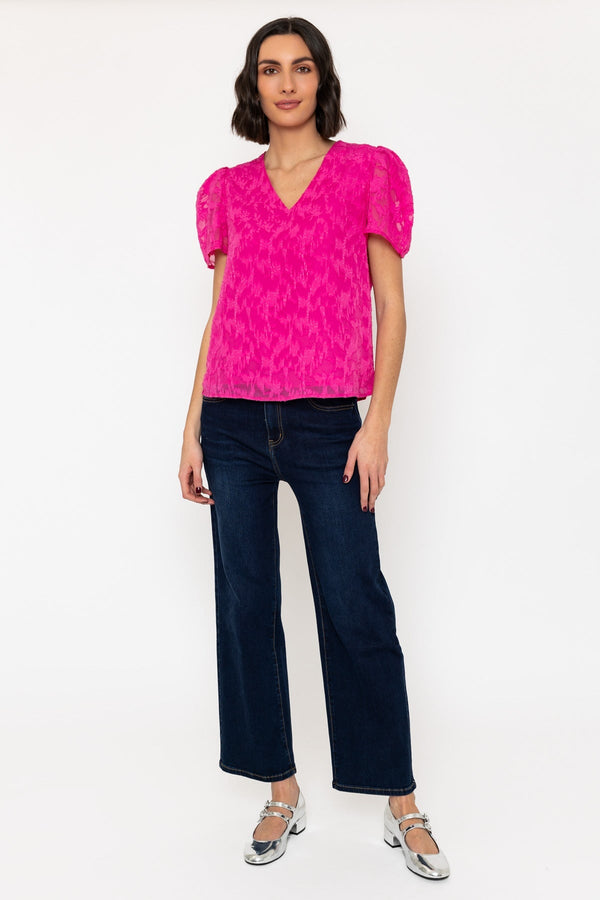 Carraig Donn Pink Short Sleeve Textured V Neck Top