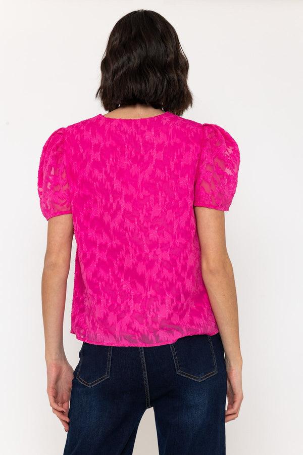 Carraig Donn Pink Short Sleeve Textured V Neck Top